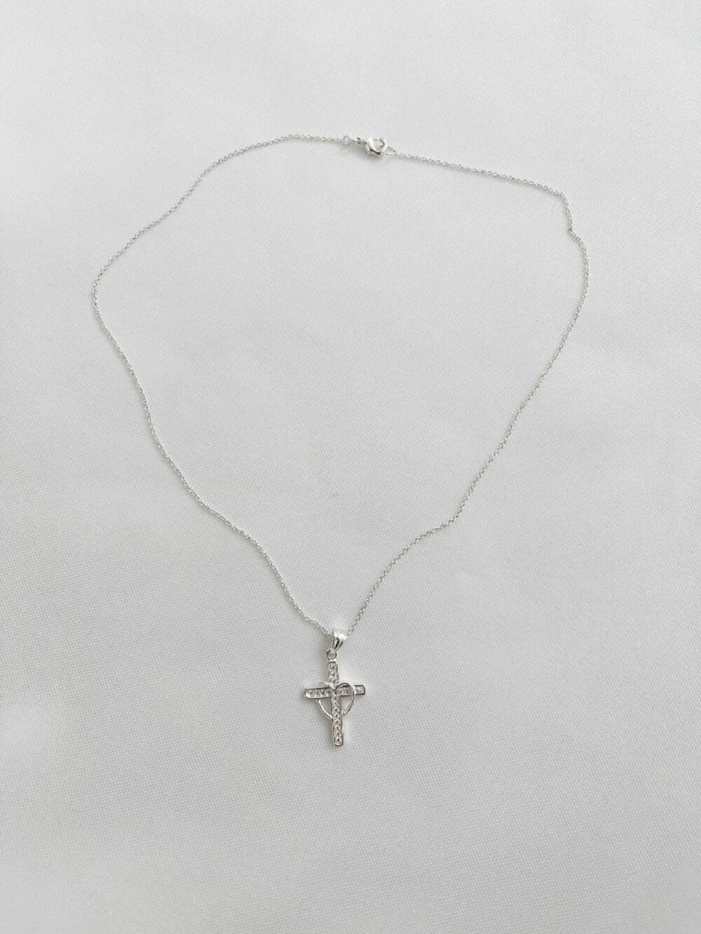 Silver Cross Necklace with Heart